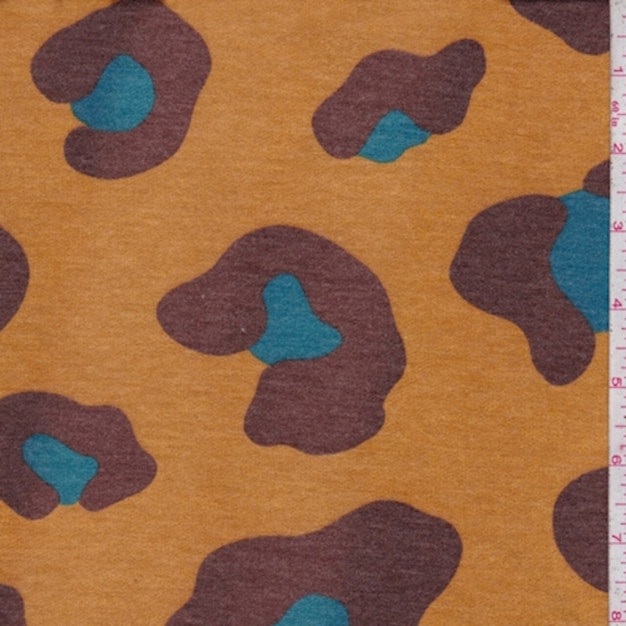 Pumpkin/Teal/Nutmeg Cheetah Baby French Terry Knit Fabric By the Yard